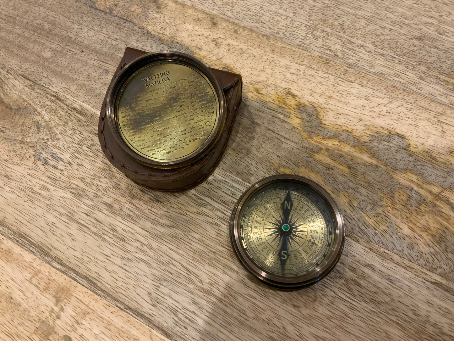 One Penny Compass Antique Finish with Leather Pouch