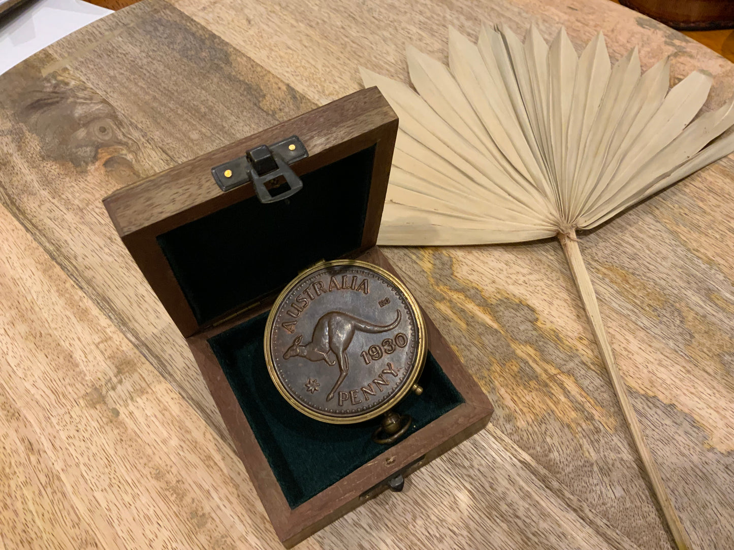 One Penny Large Sundial & Compass in a Wooden Box