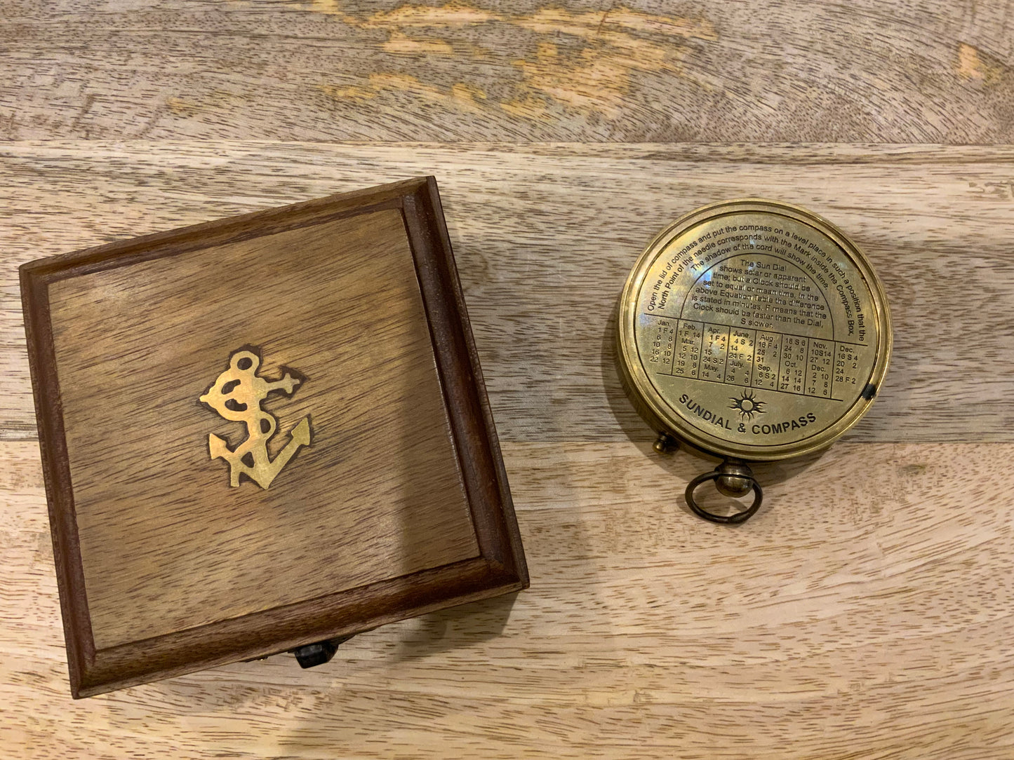 One Penny Large Sundial & Compass in a Wooden Box