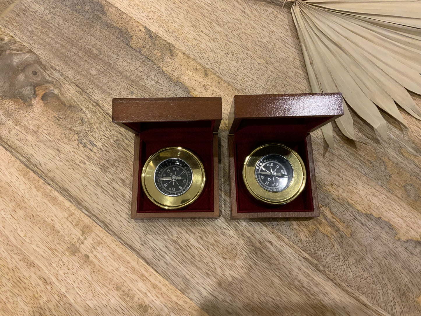 Compass with Wooden Box and Plate with Words
