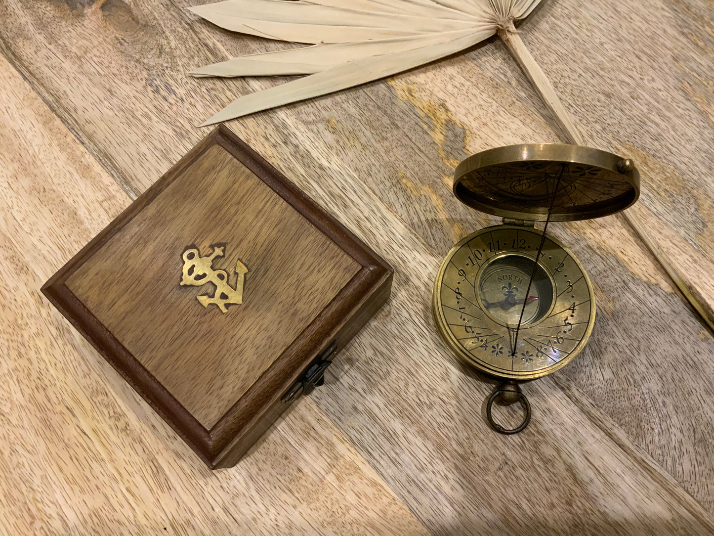 One Penny Large Sundial & Compass in a Wooden Box