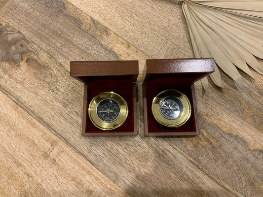Compass With Wooden Box and Plate with Words